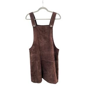 VINTAGE BRANDON THOMAS Brown Leather Pinafore Jumper Overall Dress 8